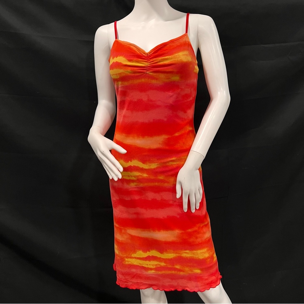 Vintage Mcbling y2k GUESS Red and Orange Tie-Dye Spaghetti Strap Dress